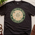 Dark Brown mindfulness t-shirt mockup featuring National Forest of Lost Thoughts vintage trail map meditation graphic