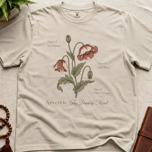 Natural vintage botanical graphic t-shirt featuring drowsy mind natural history illustration