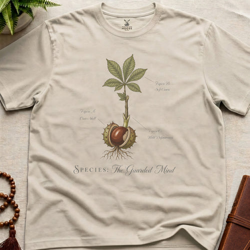 Natural vintage botanical graphic t-shirt featuring guarded mind natural history illustration