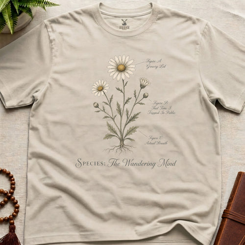 Natural vintage botanical graphic t-shirt featuring wandering mind natural history illustration